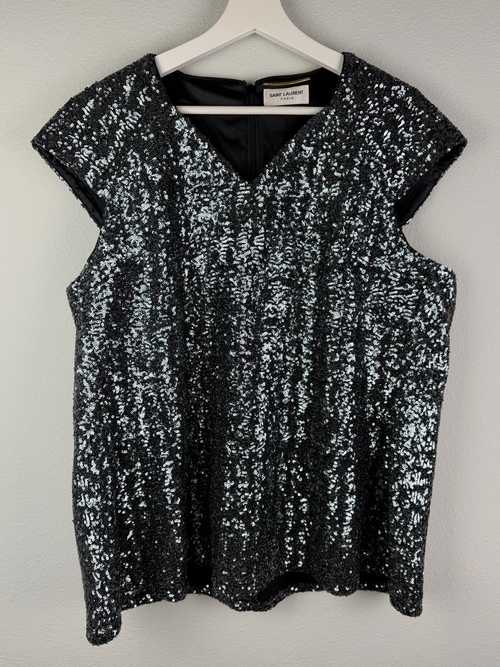 SAINT LAURENT PARIS Heavy Sequin Cap Sleeve Top